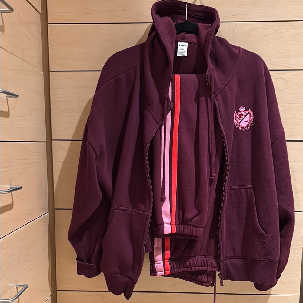 PINK Victoria's Secret Burgundy Hoodie with Red Accent